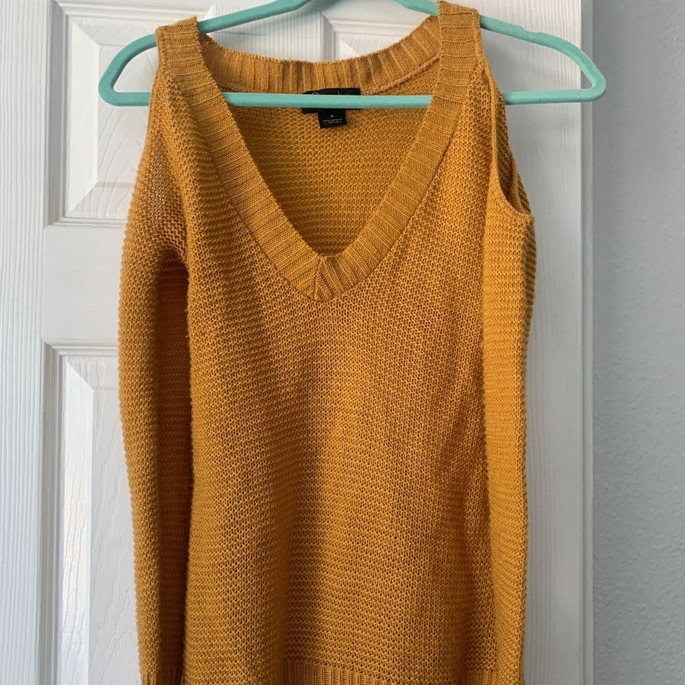 Off the shoulder yellow sweater
